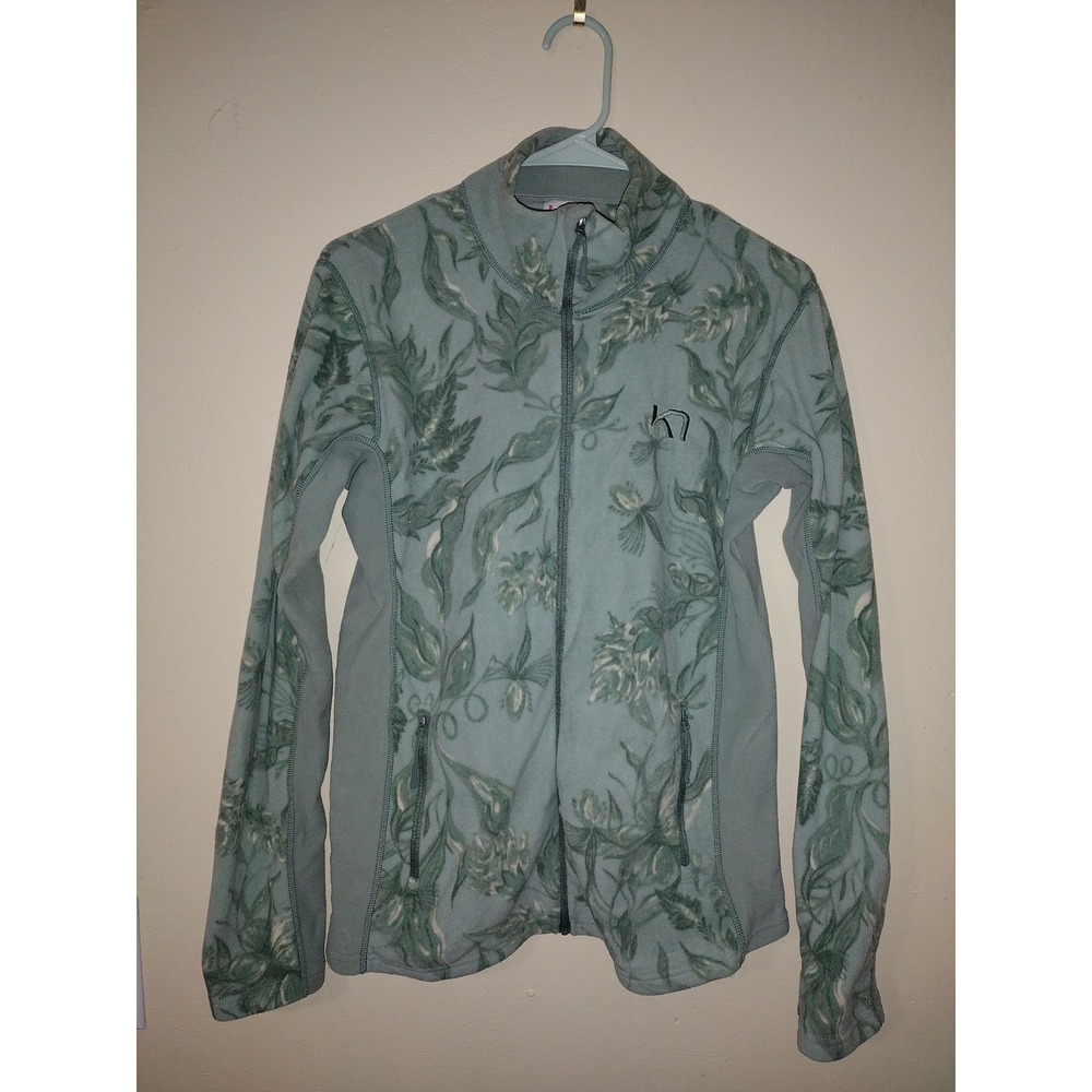 Kari Traa Womens Sage Green Floral Full Zip Fleece Jacket Size Large L Mid Layer